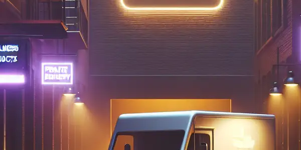 A discreet delivery vehicle parked in a dim alley, emphasizing privacy in adult product logistics.