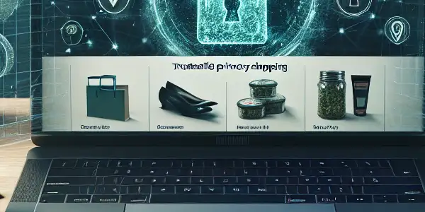 A cozy workspace featuring a laptop displaying adult products, emphasizing safe and private online shopping.