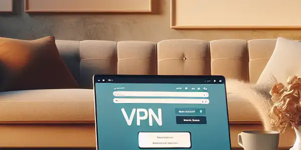 A cozy living room with a laptop showcasing an adult subscription service, emphasizing comfort, privacy, and security.